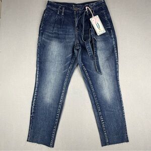 Blue Desire High Rise Tie Waist Crop Jeans Raw Hem Medium Wash NWT 13